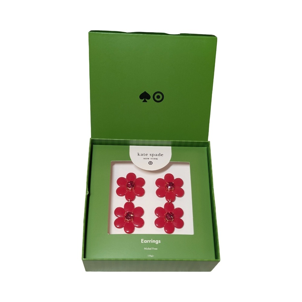 ⭐B2 kate spade new york X‎ Target Red Floral Linear Earrings Limited Edition NEW
